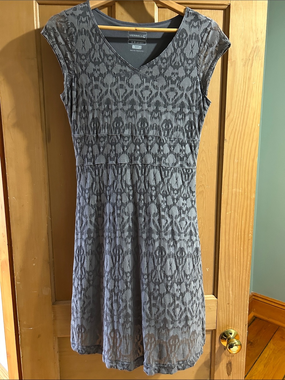 Merrell Gray Patterned V-Neck Midi Dress